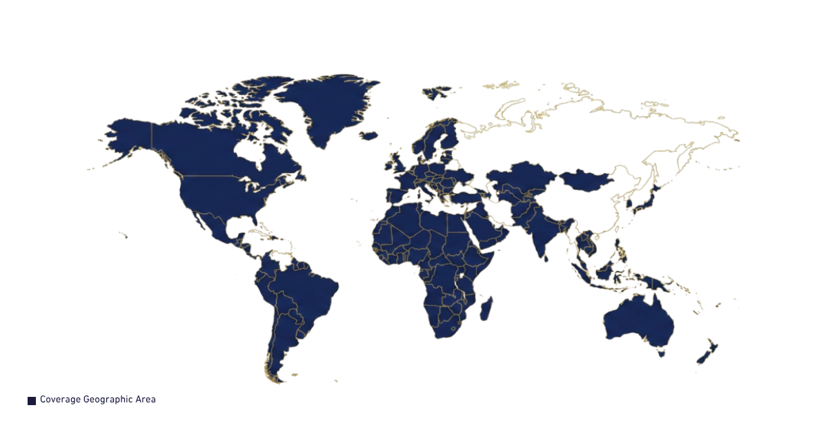 World map showing geographic coverage areas served by MENA Oil & Gas